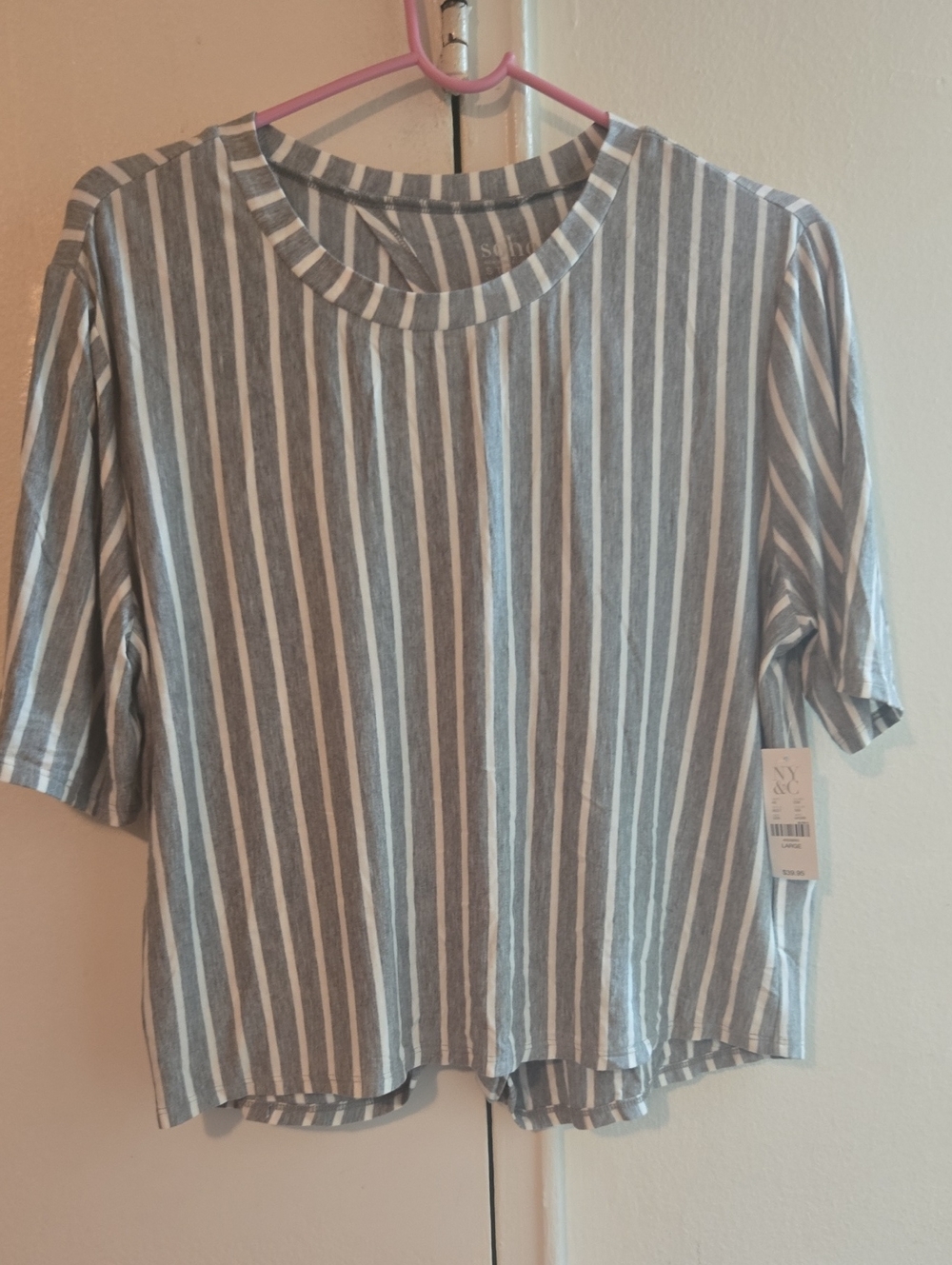 New York & Company Gray and White Striped Crop Top